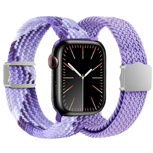 Geflochtenes Solo-Loop-Armband, kompatibel mit Apple Watch für Kinder, 38 mm, 40 mm, 41 mm, 42 mm, 44 mm, 45 mm, 49 mm, weich, dehnbar, elastische Bänder mit verstellbarem Magnetverschluss, für iWatch von BXKM