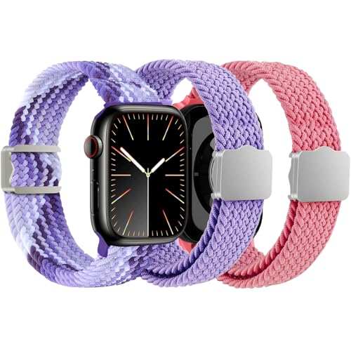 Geflochtenes Solo-Loop-Armband, kompatibel mit Apple Watch für Kinder, 38 mm, 40 mm, 41 mm, 42 mm, 44 mm, 45 mm, 49 mm, weich, dehnbar, elastische Bänder mit verstellbarem Magnetverschluss, für iWatch von BXKM