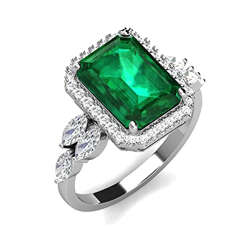 Smaragdring Aus S925-Silber, Damenring, Sterlingsilber, Klassischer Smaragd- Und Sterlingsilberring Mit Schöner Geschenkbox, Mama (Size : 7) von BXSMNH