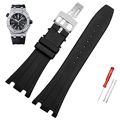 BXSUKEYOU 28mm schwarzes weiches Silikon Gummi -Uhr -Gurtarmband Armband für AP Royal Oak Watchbandgürtel 40 mm 42 mm von BXSUKEYOU