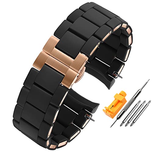 BXSUKEYOU Rubber Watchband Silikon Armband Armband Rosengoldschnalle für Armani AR5905 AR5906 AR5919 AR5920 20 23mm Uhrenbandgurt von BXSUKEYOU