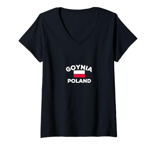 Damen Goynia Polen Polen Flagge Stadt T-Shirt mit V-Ausschnitt Damen Goynia Polen Polen Flagge Stadt T-Shirt mit V-Ausschnitt von BXTWIkjBLWJHBSY Creations Co