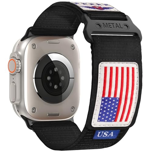 Robustes Nylon-Armband für Apple Watch Ultra/2, 49 mm, iWatch-Armbänder für Herren, 45 mm, 44 mm, 42 mm, weich gewebt, verstellbare Sterne, Streifen, Flagge, Armband für Apple Watch Ultra Band von BXUXOHS