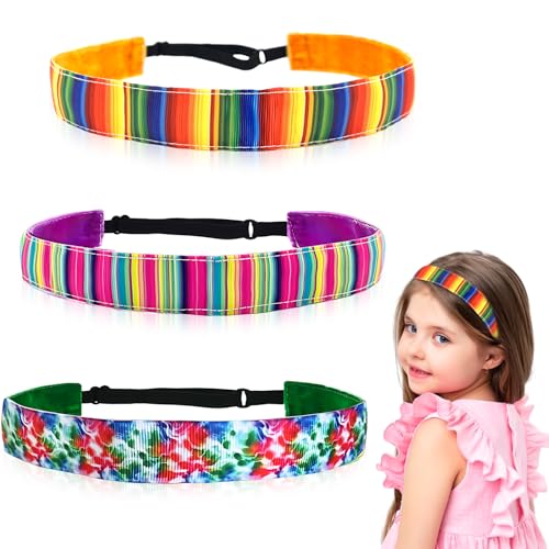 3 Stück Kinder-Stirnbänder für Mädchen, rutschfeste Stirnbänder für Mädchen, dehnbare Stirnbänder für Mädchen, Batikfärbung, elastische Stirnbänder für Kinder, Mädchen, dehnbare Stirnbänder (1 + 2 + 3 von BXVXWKJXKR