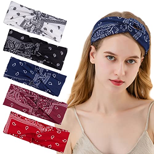 5 Stück Stirnband Damen Haarbänder Breit Elastisch Haarband Turban Mode Haarschmuck von BXVXWKJXKR