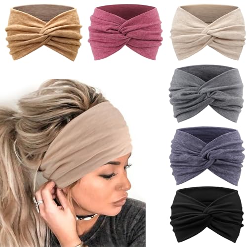 6 Stück breite Stirnbänder für Damen, extra groß, Turban-Stirnband, Kopfwickel, elastische Haarbänder, Haarschmuck, gedrehter Knoten, Haarschmuck von BXVXWKJXKR