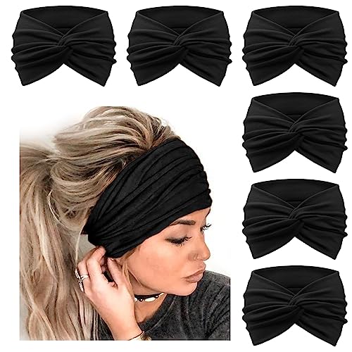6 Stück breite Stirnbänder für Damen, extra groß, Turban-Stirnband, Kopfwickel, elastische Haarbänder, Haarschmuck, gedrehter Knoten, Haarschmuck von BXVXWKJXKR