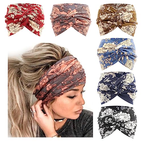 6 Stück breite Stirnbänder für Damen, extra groß, Turban-Stirnband, Kopfwickel, elastische Haarbänder, Haarschmuck, gedrehter Knoten, Haarschmuck von BXVXWKJXKR
