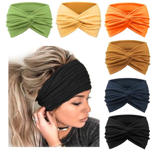 6 Stück breite Stirnbänder für Damen, extra groß, Turban-Stirnband, Kopfwickel, elastische Haarbänder, Haarschmuck, gedrehter Knoten, Haarschmuck von BXVXWKJXKR