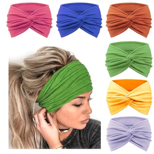 6 Stück breite Stirnbänder für Damen, extra groß, Turban-Stirnband, Kopfwickel, elastische Haarbänder, Haarschmuck, gedrehter Knoten, Haarschmuck von BXVXWKJXKR