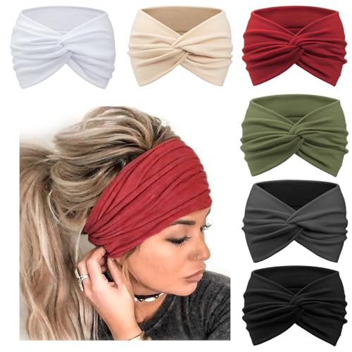 6 Stück breite Stirnbänder für Damen, extra groß, Turban-Stirnband, Kopfwickel, elastische Haarbänder, Haarschmuck, gedrehter Knoten, Haarschmuck von BXVXWKJXKR