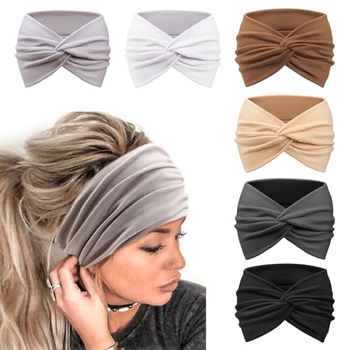 6 Stück breite Stirnbänder für Damen, extra groß, Turban-Stirnband, Kopfwickel, elastische Haarbänder, Haarschmuck, gedrehter Knoten, Haarschmuck von BXVXWKJXKR