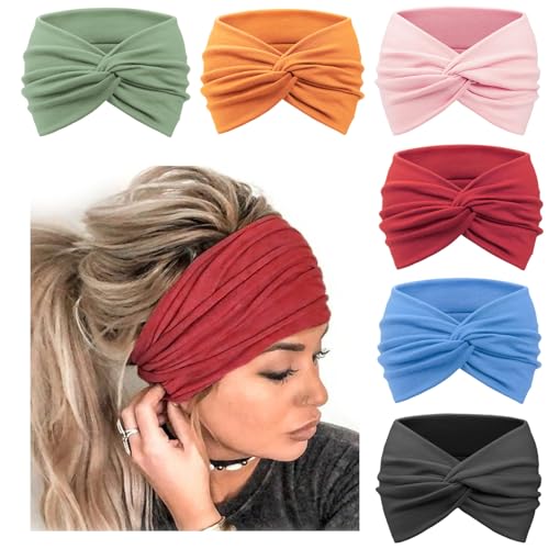 6 Stück breite Stirnbänder für Damen, extra groß, Turban-Stirnband, Kopfwickel, elastische Haarbänder, Haarschmuck, gedrehter Knoten, Haarschmuck von BXVXWKJXKR
