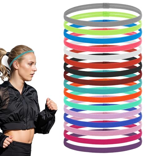 Elastische Stirnbänder, bunt, Workout-Stirnbänder, Sport-Stirnbänder, dehnbar, schmal, für Damen, rutschfest, dünn, für Damen, Herren, 16 Stück (mehrfarbig) von BXVXWKJXKR