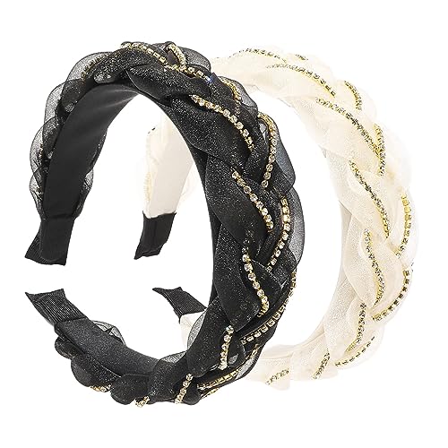 Haarbänder, 2 Stück, geknotetes Stirnband, Stickerei, Stoff, Stirnbänder, Retro-Haarband, elastisches Blumen-Stirnband, Turban, Haarschmuck für Damen und Mädchen (Beige + Hellblau) - 14716 von BXVXWKJXKR