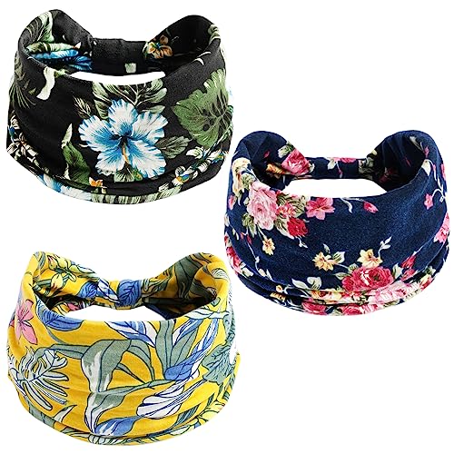 Haarschmuck für Mädchen, 3 Stück, Vintage-Stil, Blumen-Haarbänder, bedrucktes Kopftuch, elastisches Stirnband, Bandana, Haarbänder, 12907 von BXVXWKJXKR