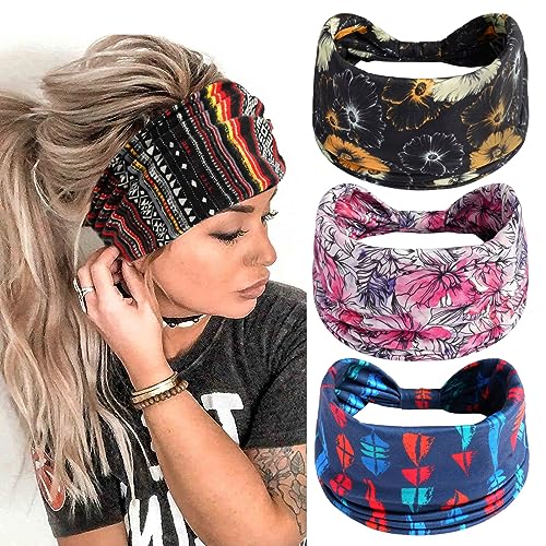 Haarschmuck für Mädchen, 3 Stück, Vintage-Stil, Blumen-Haarbänder, bedrucktes Kopftuch, elastisches Stirnband, Bandana, Haarbänder, 12907 von BXVXWKJXKR