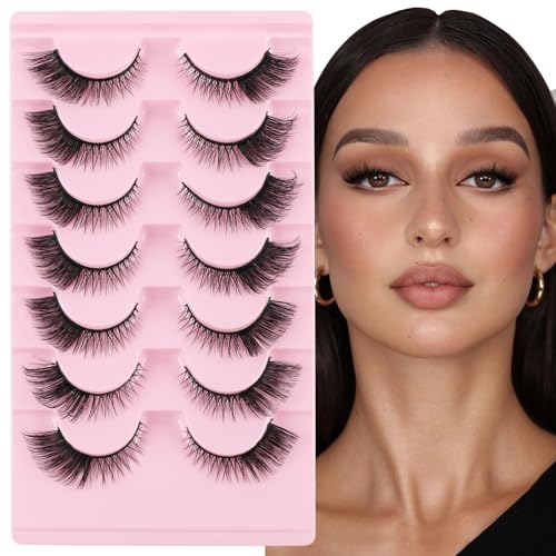 Half Lashes Wispy Cat Eye Lashes Flauschige Falsche Wimpern Kit mit Wimpern Glue Bond und Remover 3/4 Ecke Cluster Wimpern Wiederverwendbare Gefälschte Wimpern 3D Faux Nerz Wimpern Natürliches von BXVXWKJXKR