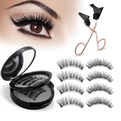 Magnetisch mit Applikator – Magnetischer natürlicher Look, starker Halt, kein Kleber erforderlich – wiederverwendbares, natürliches magnetisches Wimpern-Set ohne Eyeliner [, ] von BXVXWKJXKR