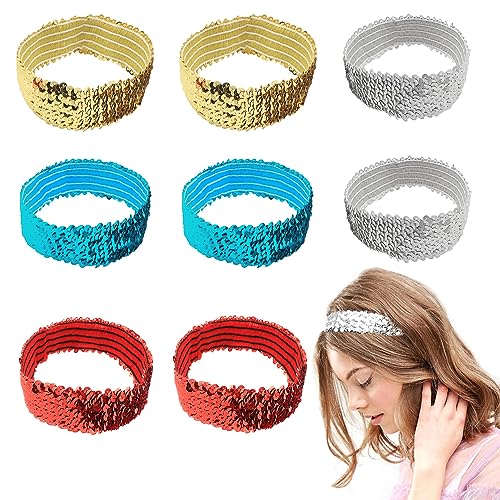 Pailletten-Stirnband, Meerjungfrau-Stil, glitzernd, glitzernd, elastisch, glitzernd, Kopfschmuck, schönes Haarband, Zubehör für Damen, Mädchen, Kinder, 8 Stück Pailletten-Stirnband, Meerjungfrau-Stil, glitzernd, glitzernd, elastisch, glitzernd, Kopfschmuck, schönes Haarband, Zubehör für Damen, Mädchen, Kinder, 8 Stück von BXVXWKJXKR