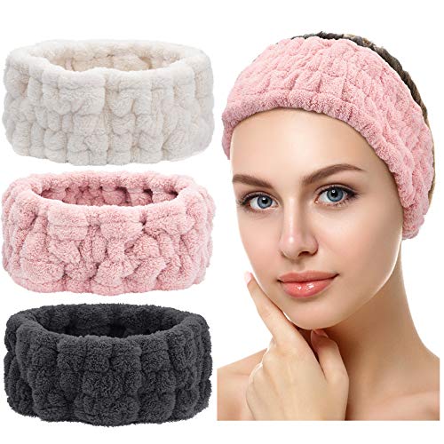 Spa-Stirnband für Damen, Gesichts-Make-up-Stirnband, weiches Frottee-Haarband zum Waschen des Gesichts, Spa, Dusche, Geschenke (Rosa, Milchweiß, Dunkelgrau), 3 Stück von BXVXWKJXKR