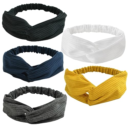 Stirnband 5 Stück Stirnbänder für Frauen Stoff Haarband Elastische Kopfwickel Breite Haarbänder Niedlicher Knoten Stirnband Outdoor Haarschmuck für Mädchen - 13418 von BXVXWKJXKR