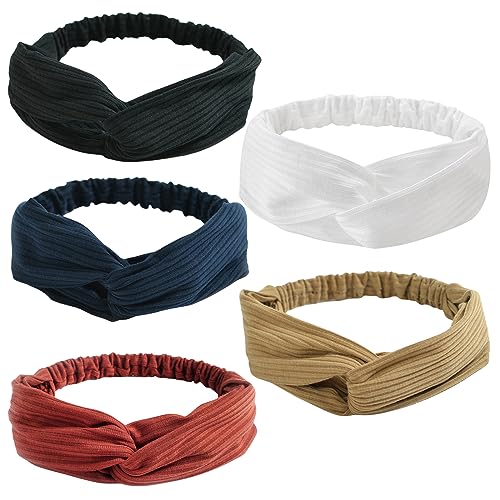 Stirnband 5 Stück Stirnbänder für Frauen Stoff Haarband Elastische Kopfwickel Breite Haarbänder Niedlicher Knoten Stirnband Outdoor Haarschmuck für Mädchen - 13418 von BXVXWKJXKR