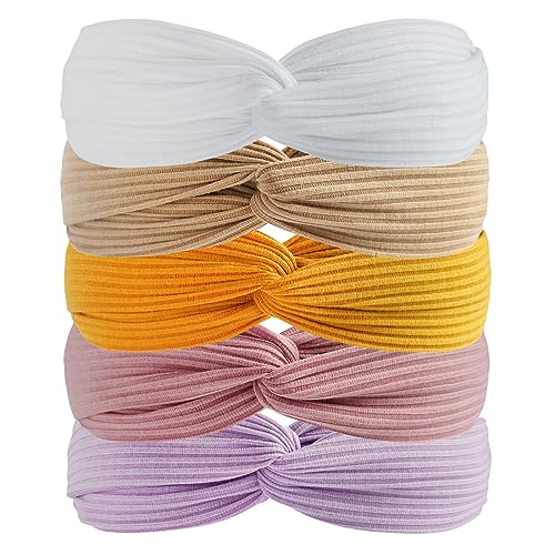 Stirnband 5 Stück Stirnbänder für Frauen Stoff Haarband Elastische Kopfwickel Breite Haarbänder Niedlicher Knoten Stirnband Outdoor Haarschmuck für Mädchen - 13418 von BXVXWKJXKR
