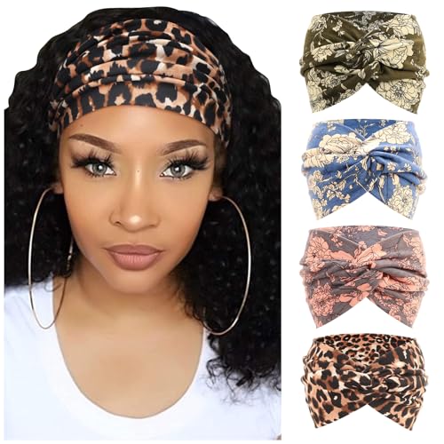Turban-Stirnbänder für Damen, breit, Vintage-Stil, geknotet, niedlich, Haarbänder, Zubehör, 4 Stück Turban-Stirnbänder für Damen, breit, Vintage-Stil, geknotet, niedlich, Haarbänder, Zubehör, 4 Stück von BXVXWKJXKR