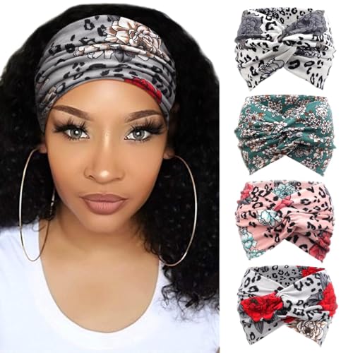 Turban-Stirnbänder für Damen, breit, Vintage-Stil, geknotet, niedlich, Haarbänder, Zubehör, 4 Stück Turban-Stirnbänder für Damen, breit, Vintage-Stil, geknotet, niedlich, Haarbänder, Zubehör, 4 Stück von BXVXWKJXKR