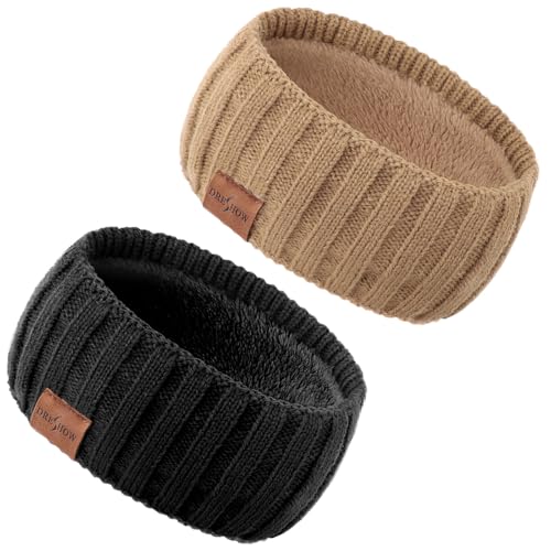 Warmes gestricktes Stirnband für Damen, kalte Winter-Ohrenwärmer, elastische Häkelkopfwickel, dickes Fleecefutter, Haarbänder von BXVXWKJXKR