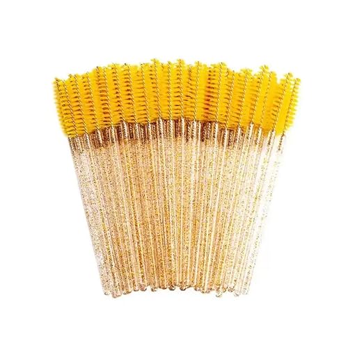 Wimperntusche - 100 Stück | Wimpernbürste Lash Extension Stäbe | Mascara Zauberstab Eye Brow Spooly Wimpernbürste | Makeup Make Up (Gelb) von BXVXWKJXKR