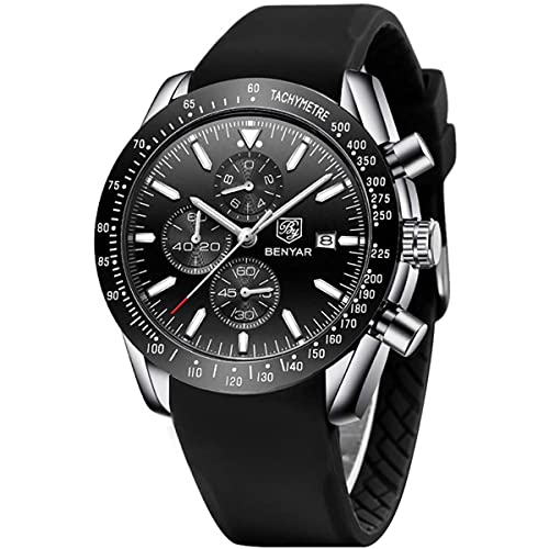 BENYAR herrenuhren Chronograph Analogue Quartz Armbanduhr für männer Lederband Herren Fashion Business Sport Design 30M wasserdicht Elegantes Geschenk für männer von BY BENYAR