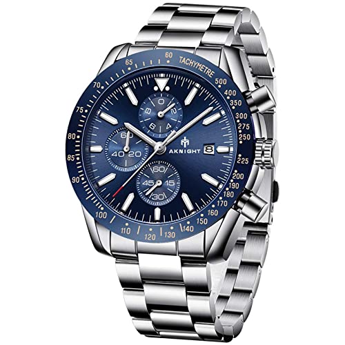 BENYAR Herren Uhr Chronograph Analogue Quartz Wasserdicht Business Blau Zifferblatt Armbanduhr mit Edelstahl Armband… von BY BENYAR