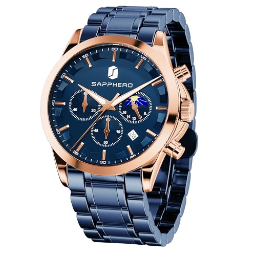 BY BENYAR Herrenuhr Uhren Herren Wasserdicht Herrenuhren Chronograph m?nner Armbanduhr für Herren Eleganz Lederarmband/Edelstahl Quarz Geburtstags/Weihnachts Gold/Silber/Blau/Schwarz von BY BENYAR