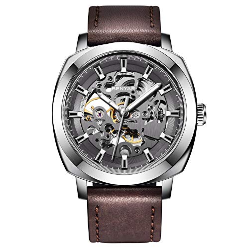 BENYAR Herrenuhr Analogue Automatik Mechanisch Skeleton Uhren Herren Wasserdicht Geschäft Herren-Armbanduhr Echtes Leder Uhrarmband Männer… von BY BENYAR