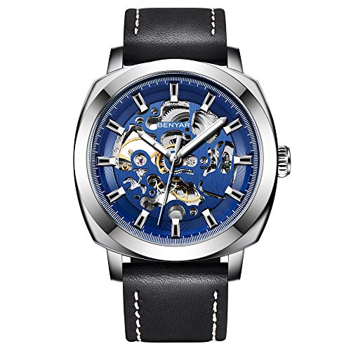 BENYAR Herrenuhr Analogue Automatik Mechanisch Skeleton Uhren Herren Wasserdicht Geschäft Herren-Armbanduhr Echtes Leder Uhrarmband Männer… von BY BENYAR