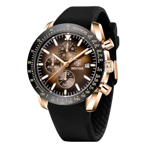 BY BENYAR Uhren Herren Chronograph Analog Quarz Armbanduhr Herren Wasserdicht Leuchtende Datum Silikon Herrenuhr Mode Lässig Sport Business-Kleid Uhren fur Männer Elegantes Geschenk von BY BENYAR