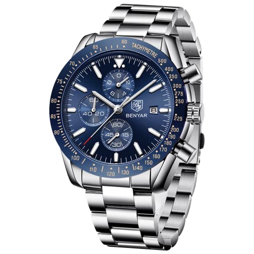 BENYAR herrenuhren Chronograph Analogue Quartz Armbanduhr für männer Lederband Herren Fashion Business Sport Design 30M wasserdicht Elegantes Geschenk für männer von BY BENYAR