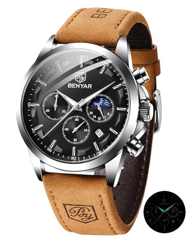 BENYAR Uhren Herren Chronograph Herren Uhr 30M Wasserdicht Analoge Quarzuhr Armbanduhr Herren Business Kalender Sport Watch Geschenk für Männer von BY BENYAR