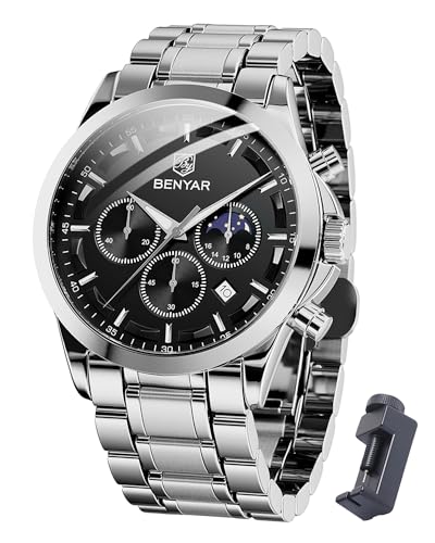 BENYAR Uhren Herren Chronograph Herren Uhr 30M Wasserdicht Analoge Quarzuhr Armbanduhr Herren Business Kalender Sport Watch Geschenk für Männer von BY BENYAR