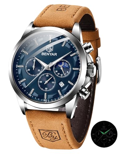 BENYAR Uhren Herren Chronograph Herren Uhr 30M Wasserdicht Analoge Quarzuhr Armbanduhr Herren Business Kalender Sport Watch Geschenk für Männer von BY BENYAR