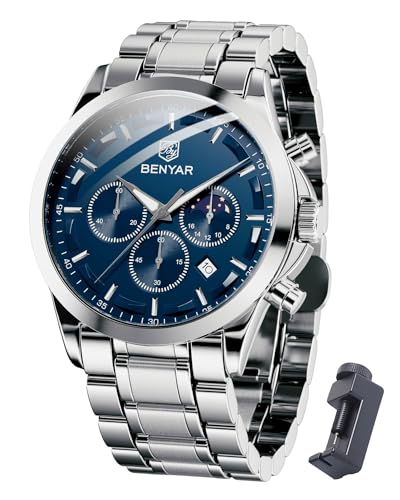 BENYAR Uhren Herren Chronograph Herren Uhr 30M Wasserdicht Analoge Quarzuhr Armbanduhr Herren Business Kalender Sport Watch Geschenk für Männer von BY BENYAR