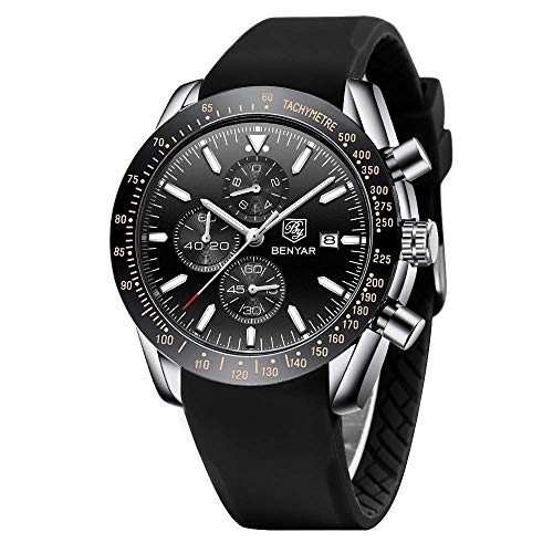 BY BENYAR Herren Uhr Beiläufig Elegantes 30M Wasserdicht Sport Chronograph Analog Quartz Armbanduhren für Herren Kalender Kautschuk Band von BY BENYAR