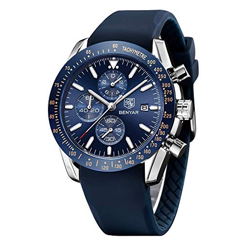 BY BENYAR Herren Uhr Beiläufig Elegantes 30M Wasserdicht Sport Chronograph Analog Quartz Armbanduhren für Herren Kalender Kautschuk Band von BY BENYAR