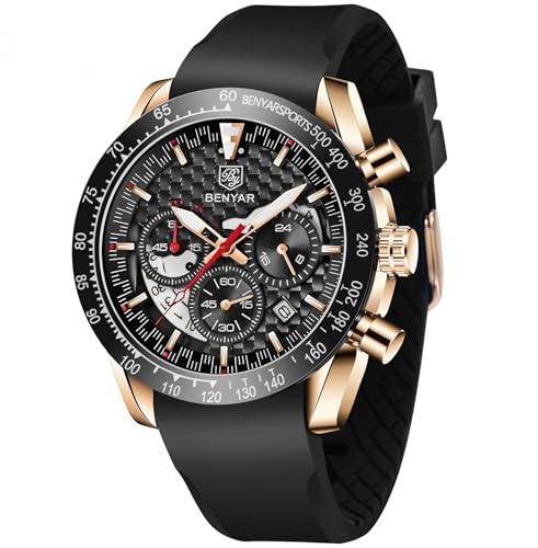 BY BENYAR Herren-Armbanduhr, wasserdicht, Chronograph, beleuchtet, klassisch, Lederarmband, großes Zifferblatt, Datum, Analog, Herren, Elegantes Geschenk von BENYAR
