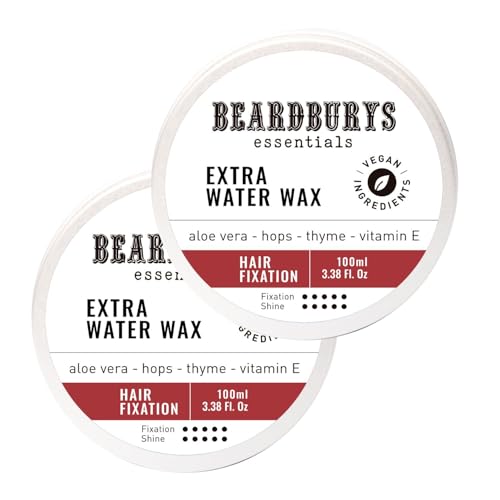 Beardburys Essentials Extra Water | 2er-Pack Haarwachs für Herren, Nasseffekt, hoher Halt, glänzendes Finish, Vitamin E, natürlich und vegan, 100 ml von BY CAROBELS BEARDBURYS