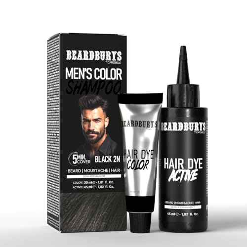 Beardburys Farbshampoo für Bart und Schnurrbart – Semi-permanente Haarfarbe für Herren – Grauabdeckung in 5 Minuten – 75 ml (schwarz) von BY CAROBELS BEARDBURYS