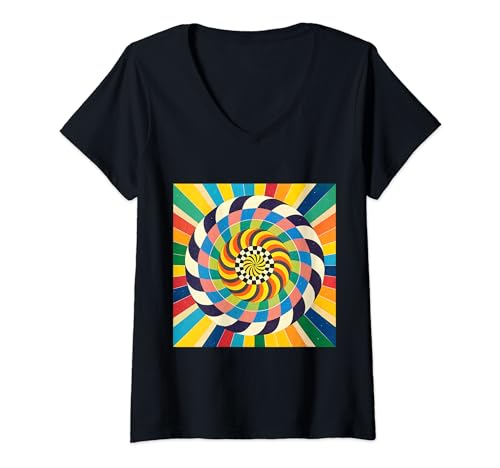 Damen Geometrischer Kreis mit Mustern in mehreren Kreisen T-Shirt mit V-Ausschnitt von BY CRADOX CREATIVE