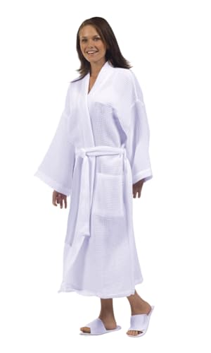 BY LORA Cotton Waffe Unisex Kimono Robe, Einheitsgröße, Weiß von BY LORA